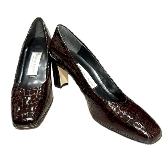 👠👜 ETIENNE AIGNER‎ Croc Leather Pumps | 90s Block Heel Old Money Chic Sz 8M